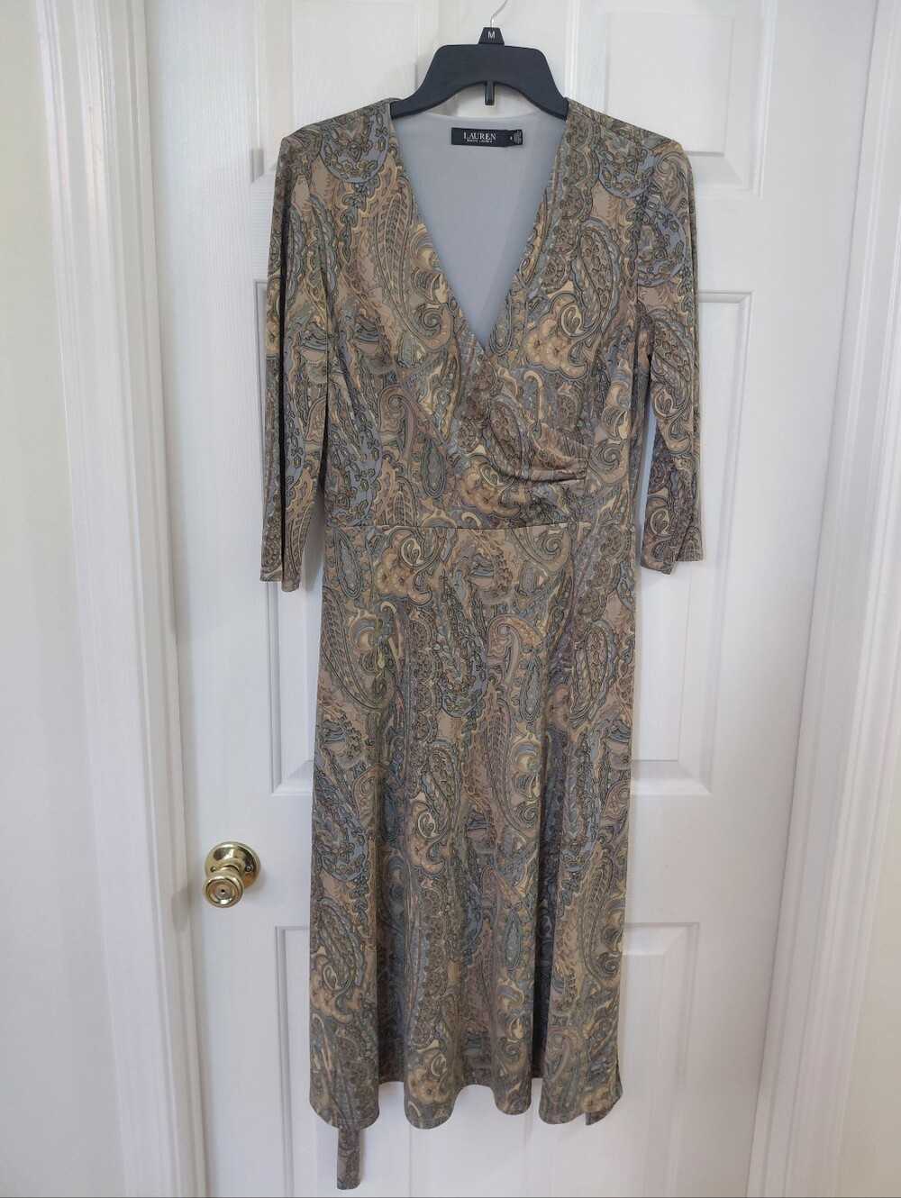 Lauren Ralph Lauren Taupe Paisley Faux-Wrap Dress